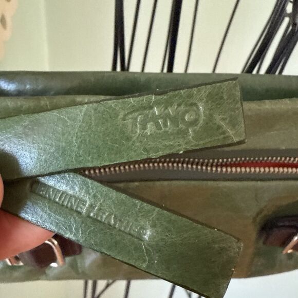 TANO leather handbag | shoulder strap, medium size U2k Green Brown Purse - Picture 2 of 8